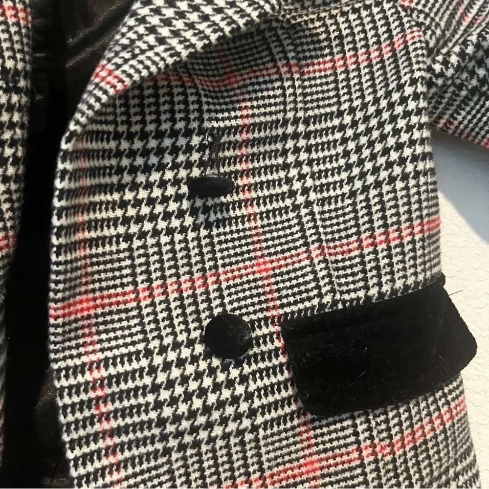 Edgehill Little Girls Velvet Collar Double Breasted Plaid Tweed Coat Size 2-3